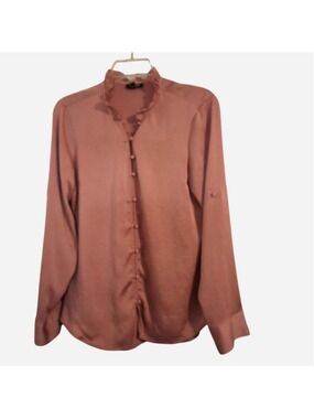 Express pink mauve satin look ruffle collar button-up blouse Size Medium